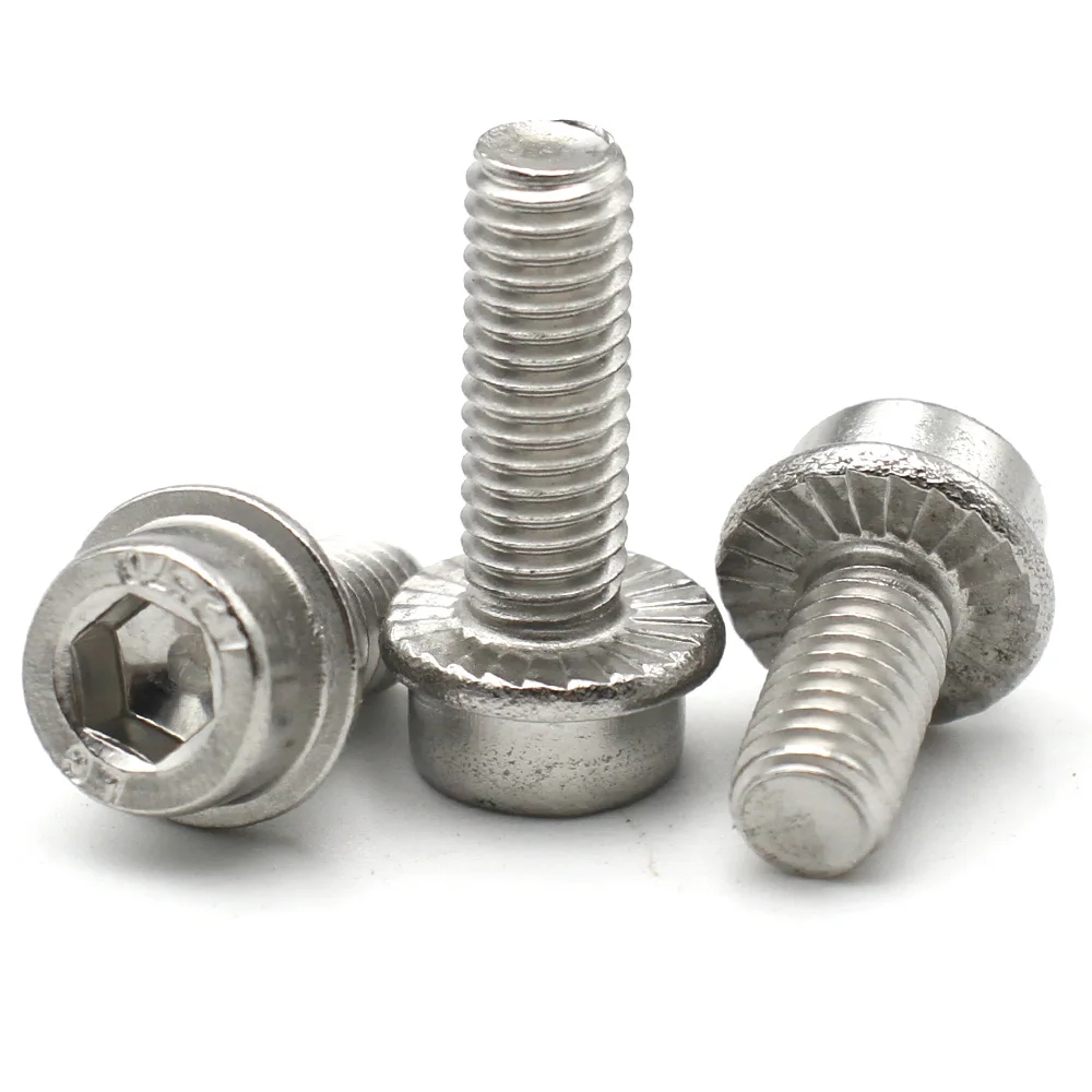 Stainless Steel Flange Hex Socket Cap Anti-Slip Washer Serrated Cylindrical Head Screws Bolt M3 M4 M5 M6 M8 M10 M12 304 A2-70