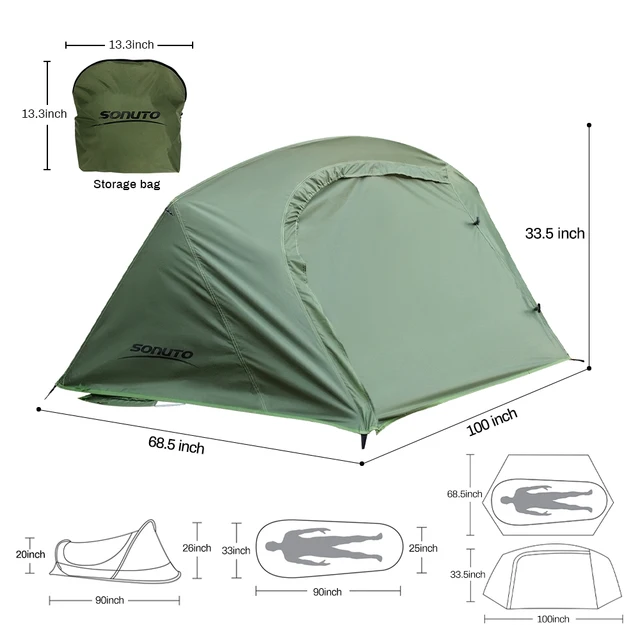 Sonuto-Lightweight Camping and Mountaineering Hiking Tent with Aluminum Alloy Poles, Waterproof and Mosquito Proof Single Person 2