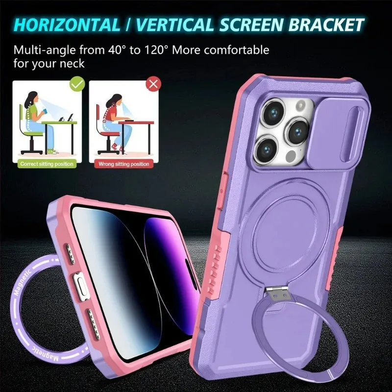 Magnetic Adsorption Case with Sliding Camera Protector and Metal Holder