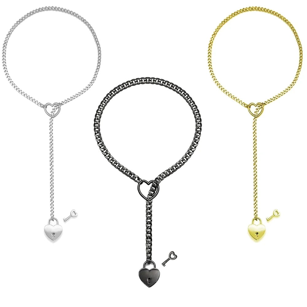 KOFISNI Heart O-ring Slip Chain Necklace For Women Y-Necklace Handmade Punk Gothic