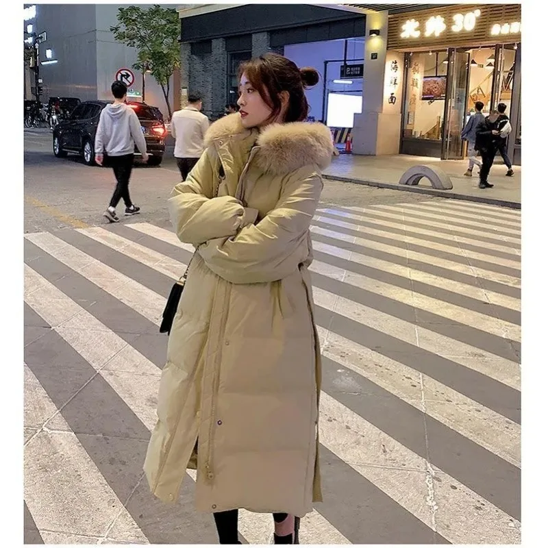 2023 New Women Down Jacket Winter Coat Female Mid Length Version Parkas Loose Thick Warm Outwear Hooded Real Fur Collar Overcoat