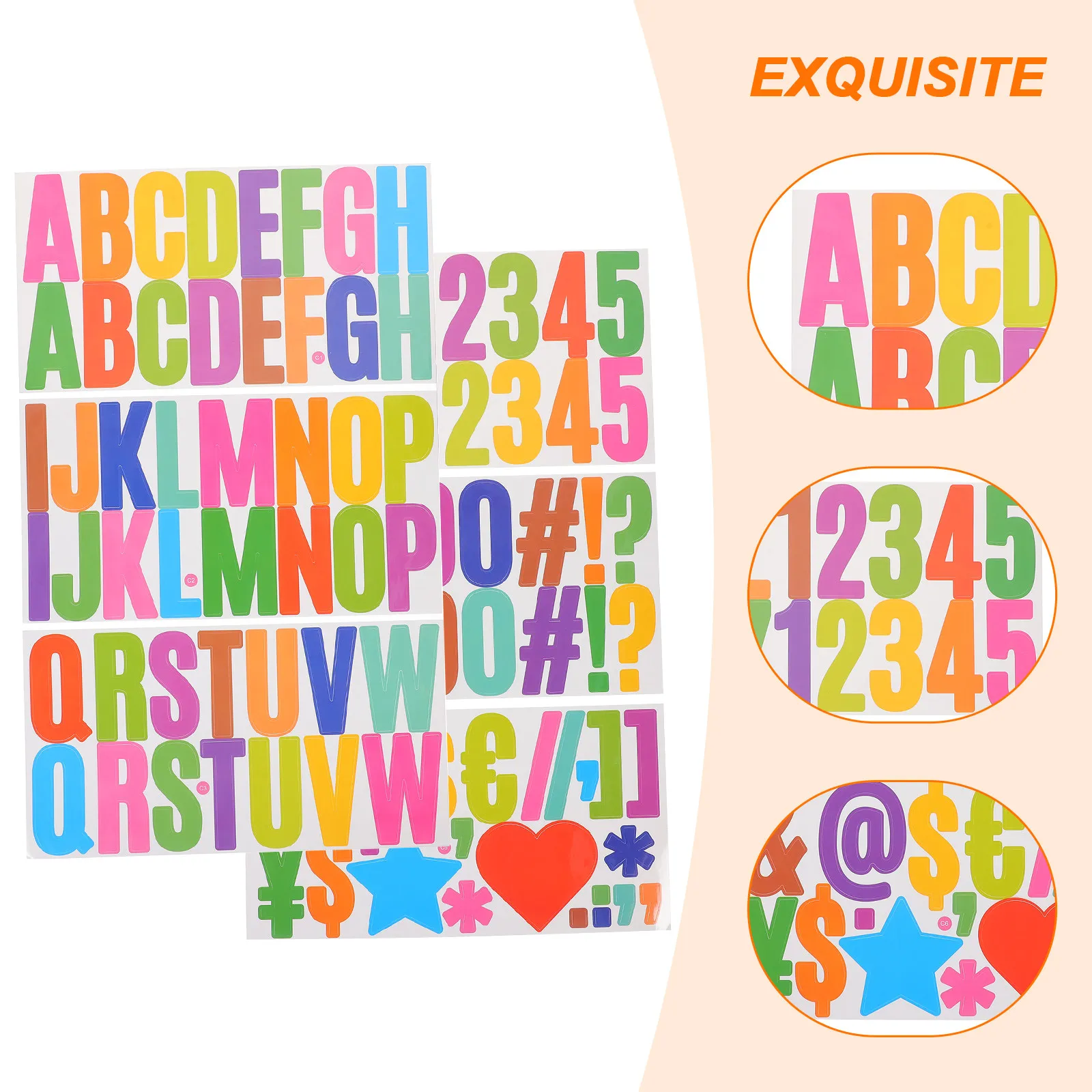 6 시트 다채로운 알파벳 숫자 스티커 DIY 스크랩북킹을 위한 컴팩트하고 가벼운 퇴색 방지 문자 숫자 스티커