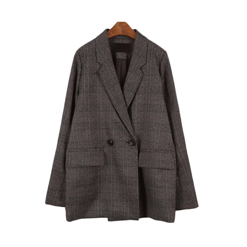 

Women's Blazer Plaid Long Sleeved Cotton Jacket Vintage Jacket Plaid Blazer Jacket British Style Solid Color Elegant Women's Top
