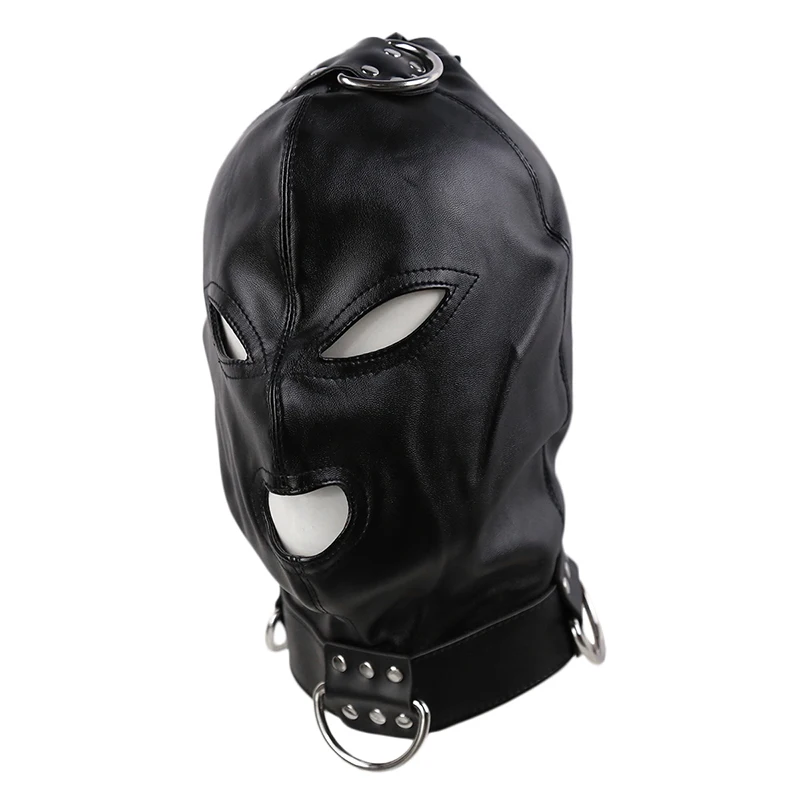 Leather Padded Hood Blindfold And Head Harness Gag Set_voghion.com