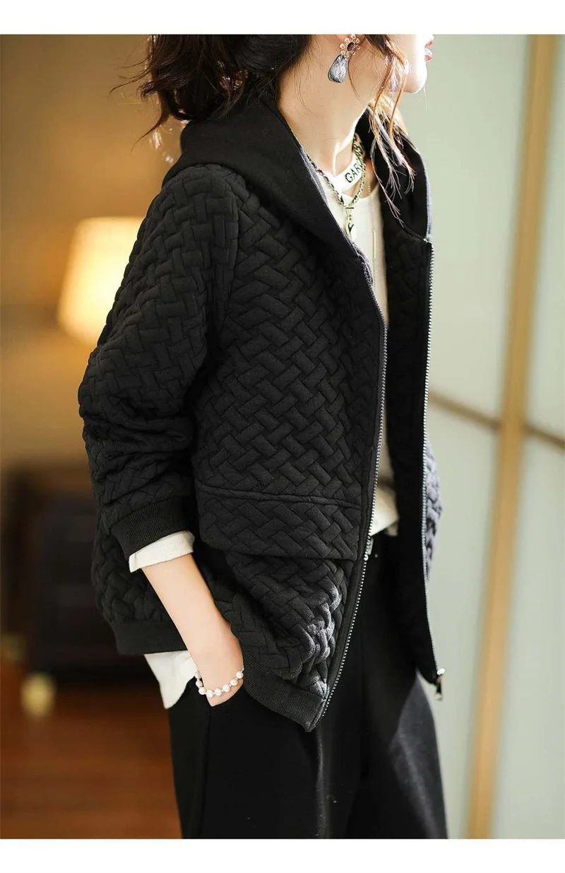 Sace86b9e0dce4623b155c39f79c6ed58h Hooded Casual Coat Women's High End Mother's Jacket Autumn And Winter New Korean Patchwork Outwear With Short Zipper Basic Coat Mallzona