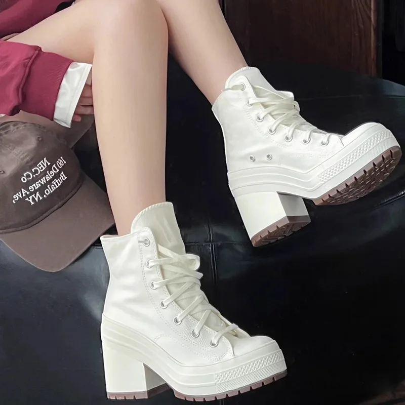 Women Platform Sneakers Canvas Shoes Personalized Luxry Heels Skateboard Lace Up Casual Fashion Outdoor Sneakers 3