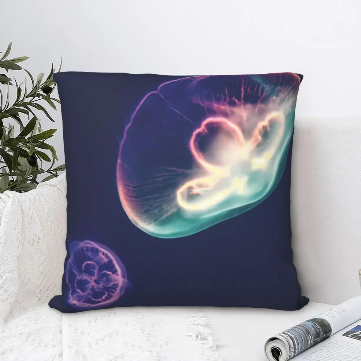 Luminescent Jellyfish Square Pillowcase Polyester Pillow Cover Velvet Cushion Zip Decorative Comfort Throw Pillow for home sofa watercolor hearts square pillowcase polyester pillow cover velvet cushion zip decorative comfort throw pillow for home sofa