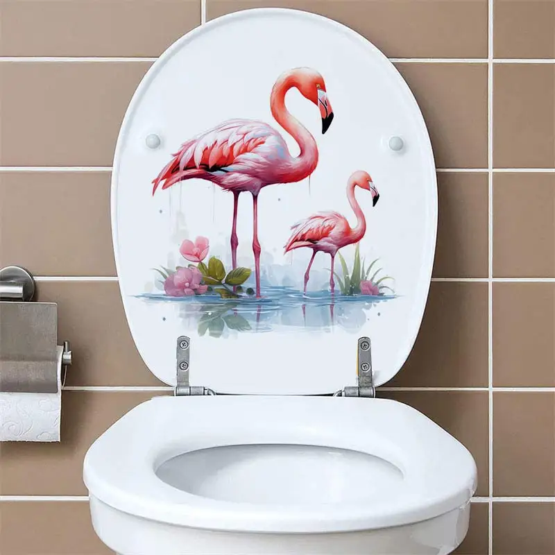 Flamingo Sticker Toilet Lid Decal Wall Sticker Waterproof Door Removable Self-Adhesive