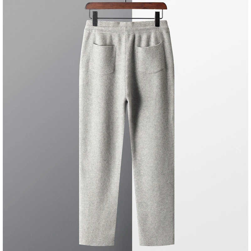 Autumn Winter 100% merino Wool Men's Wool Pants Thickened Knitted Long Pants Slim Fitting Solid Color Warm Flat Corner Pants 2