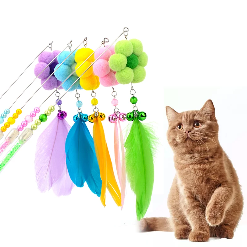 

Interaction Cat Toy Tease Cat Sticks Feathers Bell Flower Funny Grab Resistant Handmade Pet Toys Leap Cats Accessory Pet Supply
