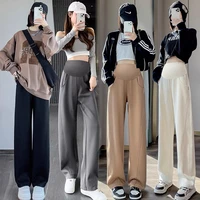 Autumn Maternity Casual Trousers High Waist Striped Patchwork Floor-length Pregnant Woman Wide Leg Pants Loose Pregnancy Clothes 2