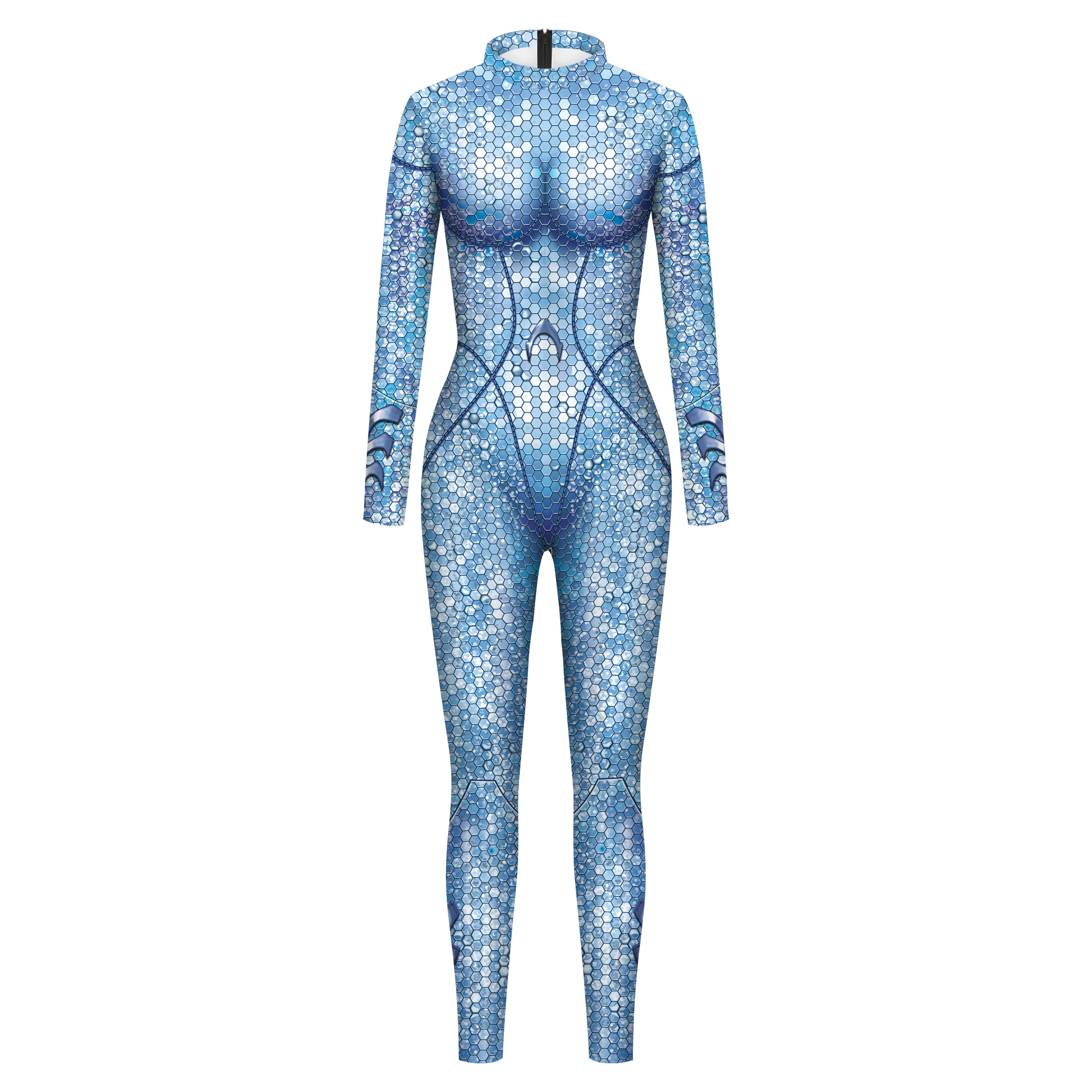 Zawaland Cosplay Funny Costume Women Carnival Green Digital Printing Jumpsuit Female Holiday Party Long Sleeve Bodysuit Onesie