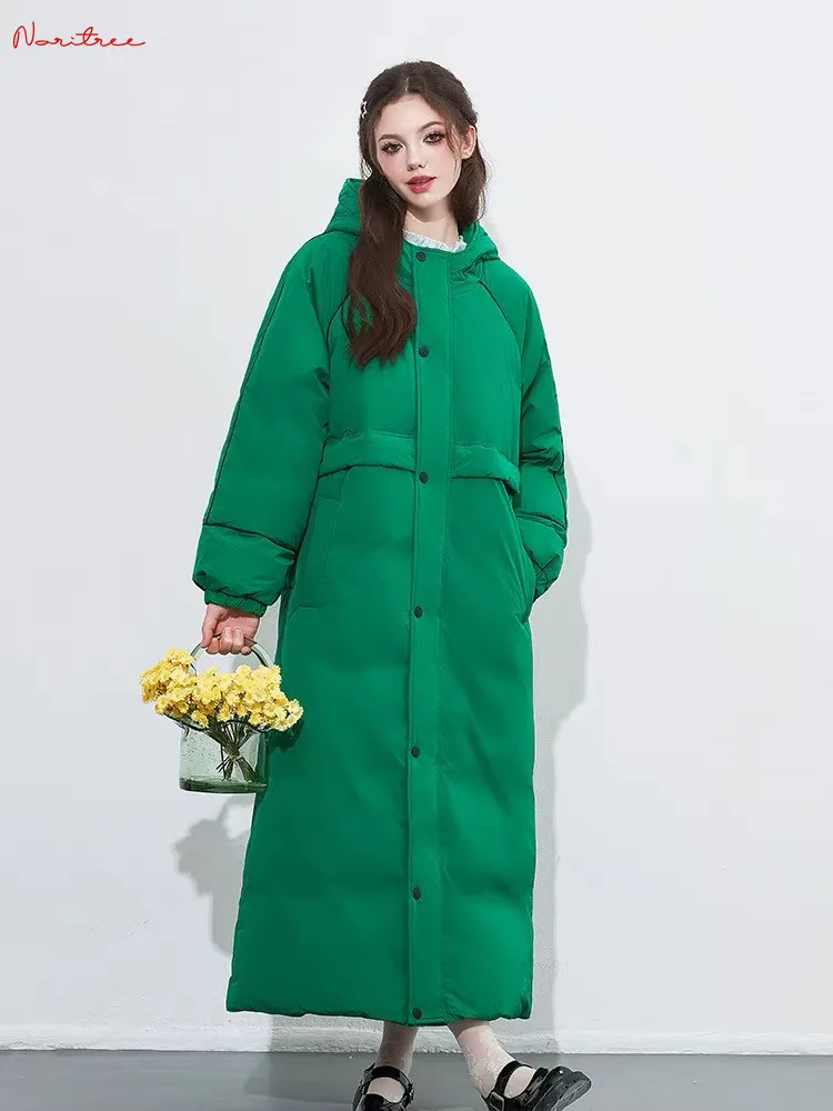 

130cm Great Quality Duck Down Coats Winter Women's Green Hooded down coats female thicker warm jacket Fluffy Parkas wy1806
