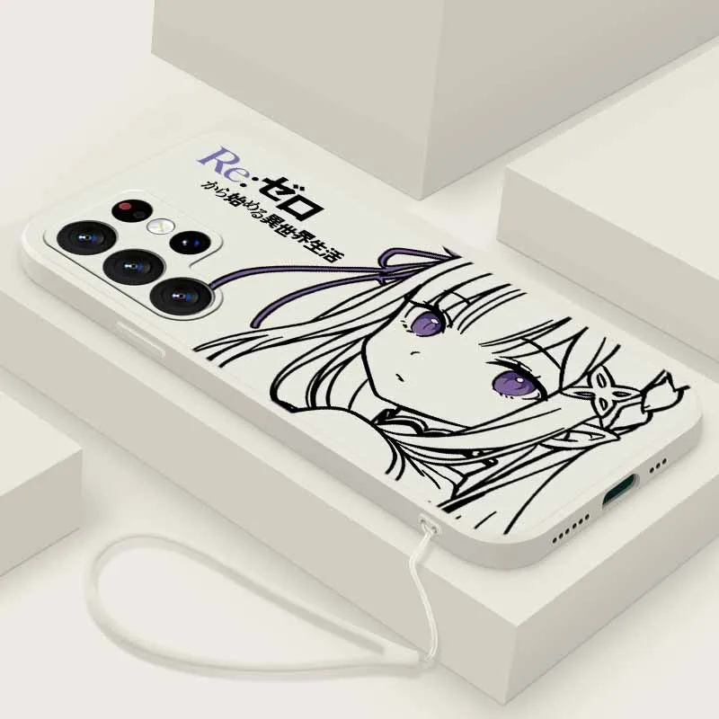 Rem Emilia Cute Pictures Phone Case with Liquid Left Rope - Enhanced Protection Cover