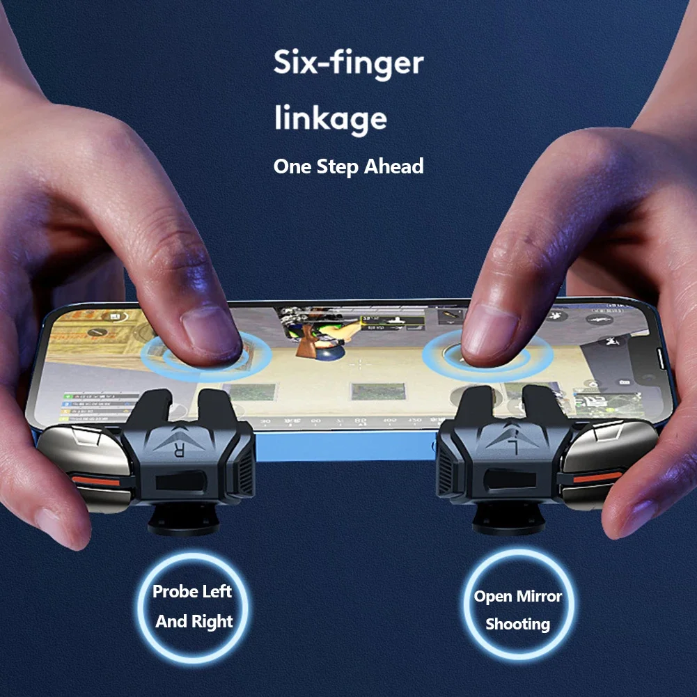 2pcs 6 Finger Gaming Trigger for PUBG Aim Shooting Game Mobile Gamepad Trigger L1 R1 Button Gaming Handle