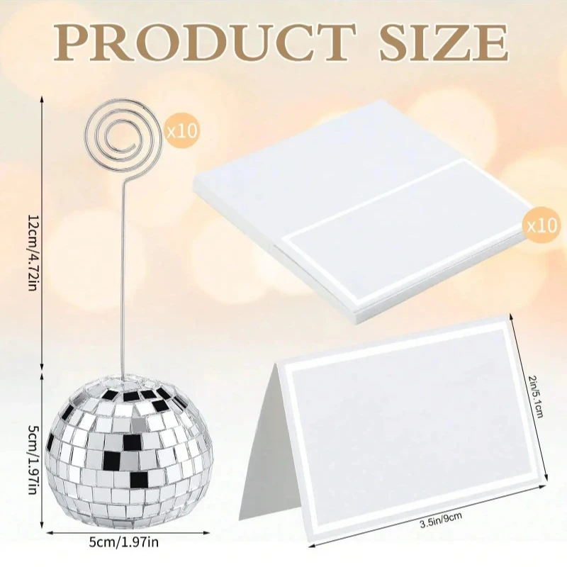 2pcs Disco Ball Place Card Holder Table Number Photo Holder Stand Swirl Wire Place Name Card Clips for Christmas Wedding Party