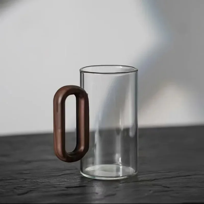 Creative Smoke Gray Wood Handle Single-layer Glass High Borosilicate Pyrex Tea Glass Guest Large Capacity Drinking Cup