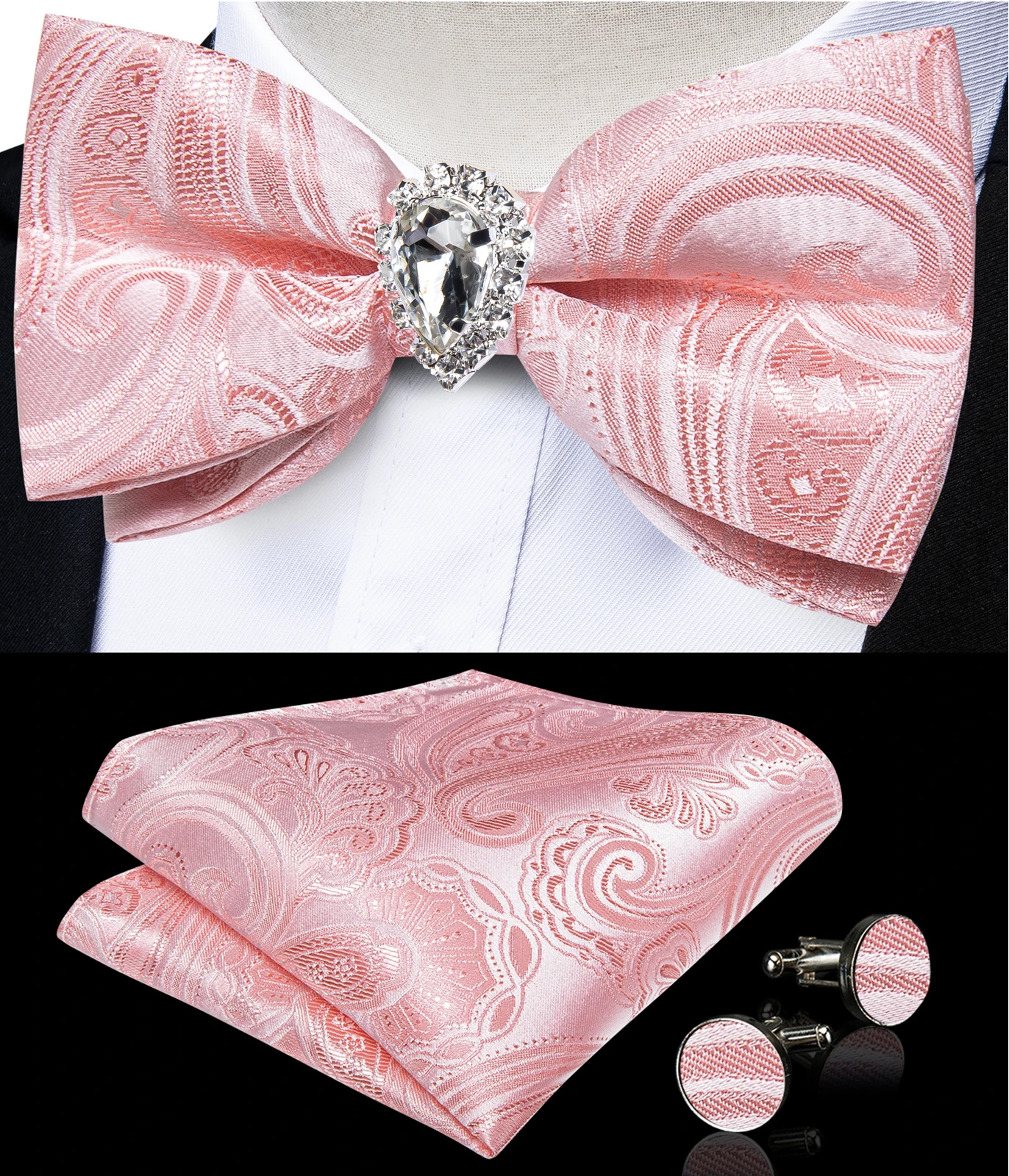 Papillon da uomo in cristallo 3D per matrimonio, stili a punta