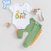 Baby Boy First Birthday Outfit 1st Dinosaur Bodysuit Romper Joggers Pant Set One Years Old Birthday Outfit Boy 1