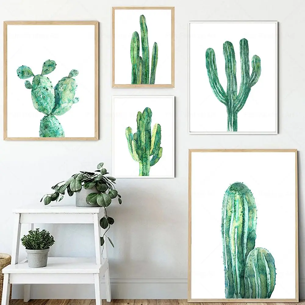 

Watercolor Cactus Green Plants Poster Wall Art Canvas Painting Nordic Posters And Prints Wall Picture for Living Room Home Decor