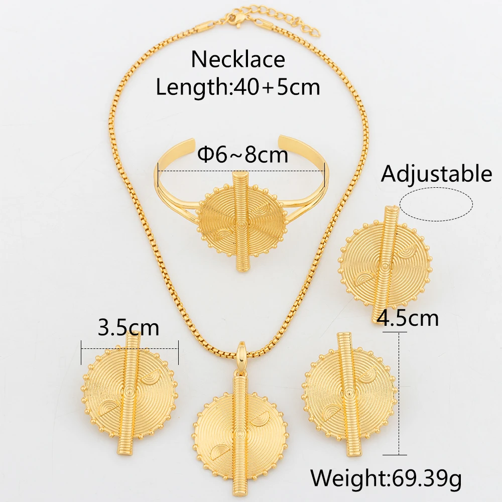 YM 2Sets Jewelry Set for Women Kid Dubai Gold Plated Luxury Copper Necklace Earrings Cuff Bangles Ring Bride Wedding Party Gifts