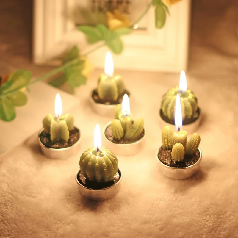 6 Pcs/Set Mini Cactus Candle Decorative for Holiday Party Wedding Birthday Decoration Miniatures Home Decoration Accessories
