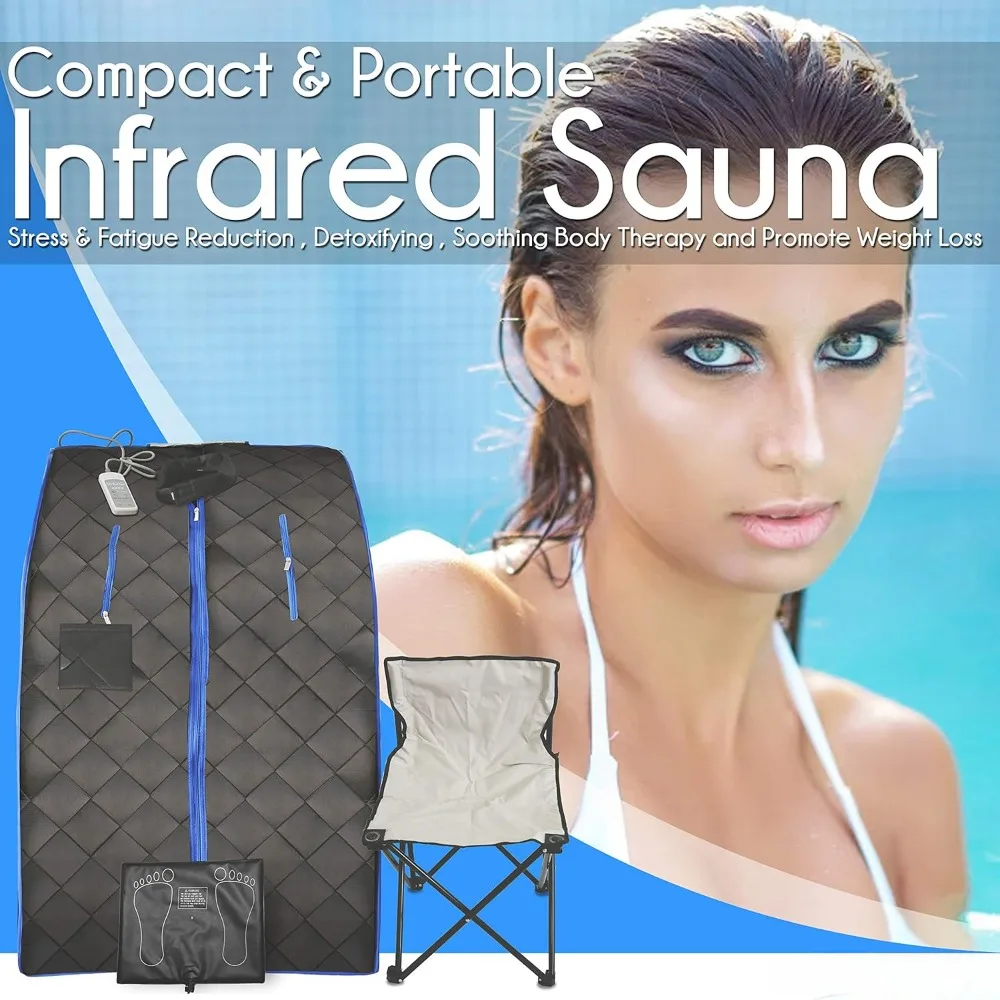 Compact and Portable Infrared Steam Sauna, Suitable for Relaxing and Rejuvenating At Home, Foldable Chair, Foot Mat Heating Pad 6