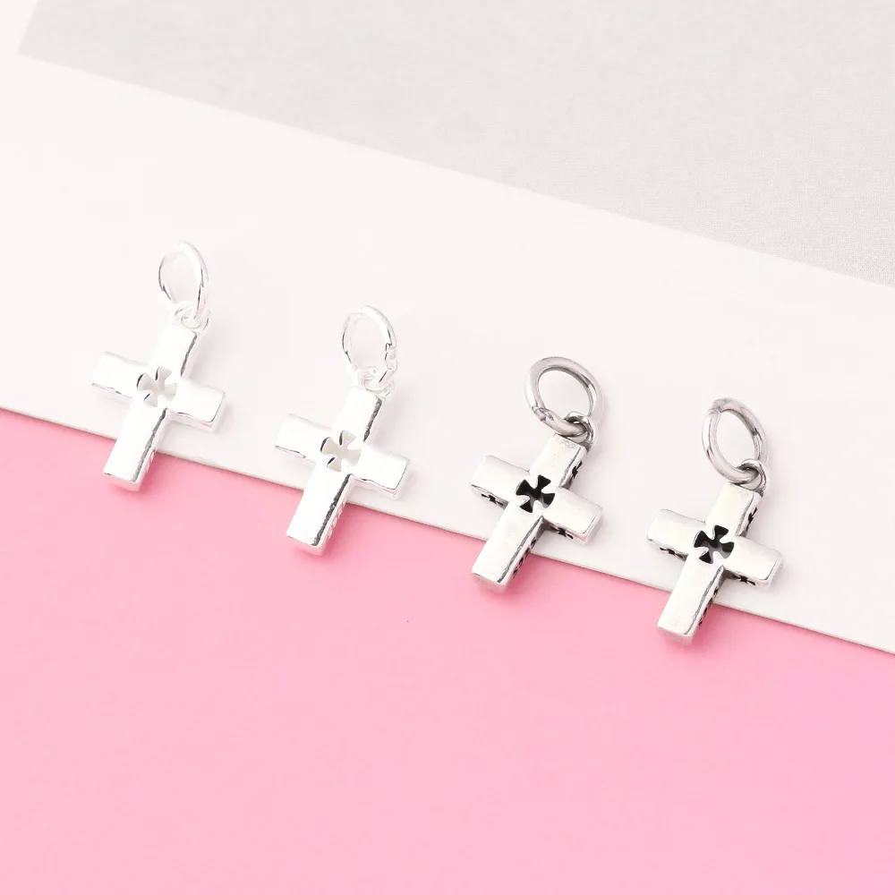 

100% Real Sterling 925 Silver Accaccessories Hollowed Cross Charm Pendant For Bracelets Necklaces Key Diy Material DZ0847