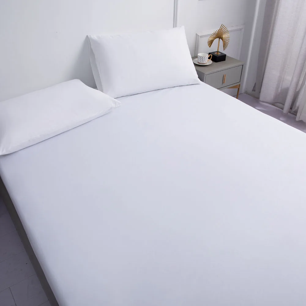 White Solid color Waterproof Polyester Bed Fitted Sheet Mattress Cover Sabana,(no pillowcas)90/120/150/160/180/200/220,7 size 6