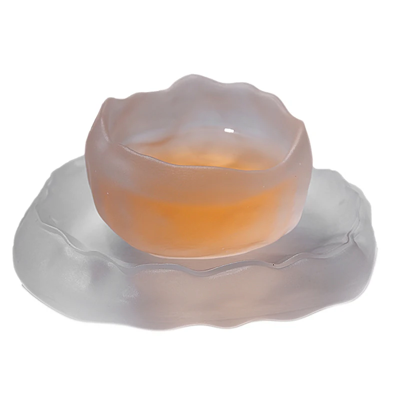 1pc Japanese Style Glass Cup Tasting Transparent/Frozen Tea Cups White Wine Cup Kongfu Master Teacup Tea And Mat 2 Style