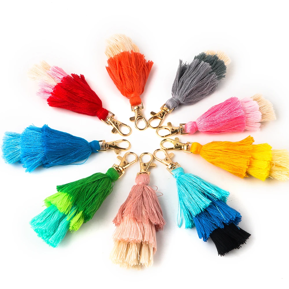 

5Pcs Creative New Bohemian Ethnic Style Three-layer Tassel Keychain Pendant Fashion Bag Accessories Wholesale