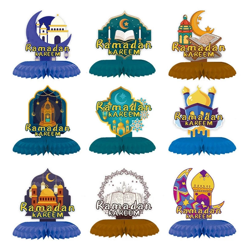 1 Set Eid Ramadan Decoration Theme Party Desktop Paper Ramadan Party Supplies Fan Honeycomb Ball Moon Star Decoration