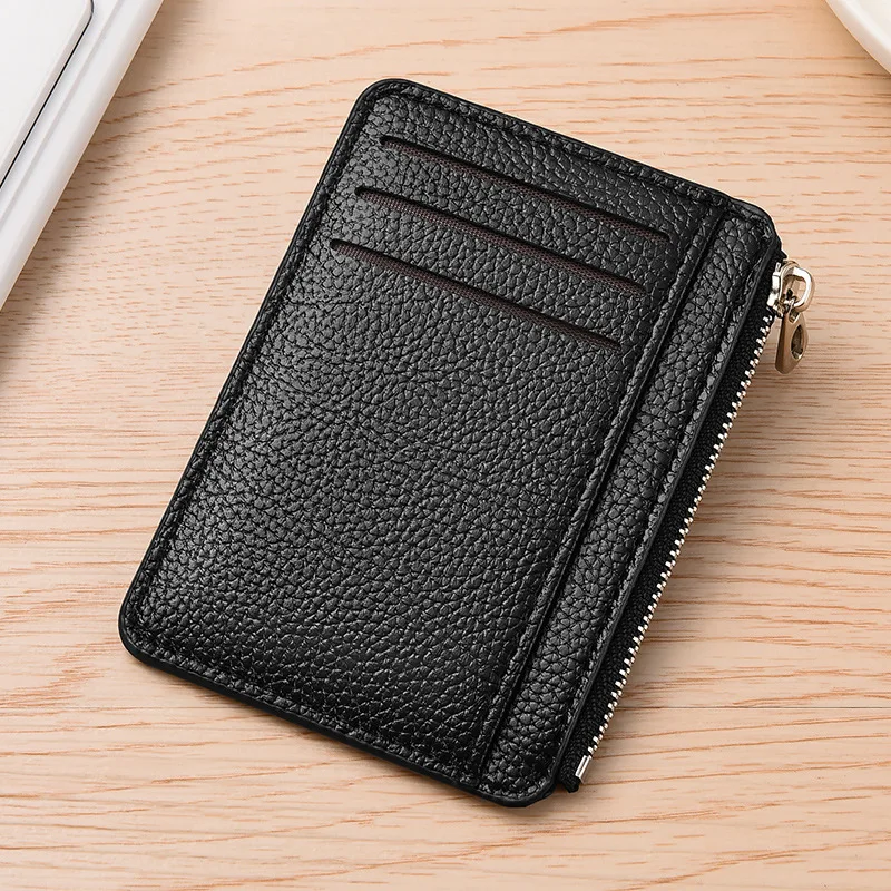 New Fashionable Zippered Card Holder Large Capacity Ultra Thin Cowhide Multi Slot Wallet
