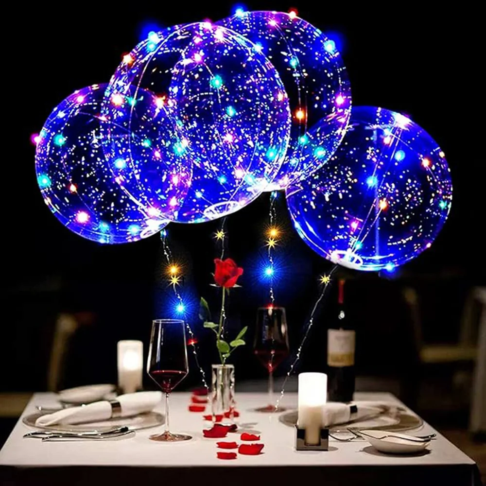 

3set Color LED Clear Light Up Bobo Balloons Glow in the Dark Balloon Strings Ideal Decor Outdoor Indoor Parties Birthday Wedding