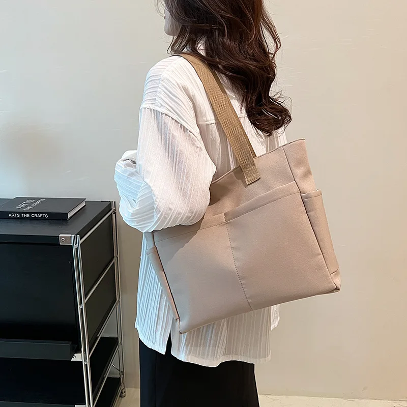 Solid Color Oxford Tote Bag, Campus Student Schoolbag, Large Capacity Handbag Shoulder Bags for Women Work Shopping Travel Party