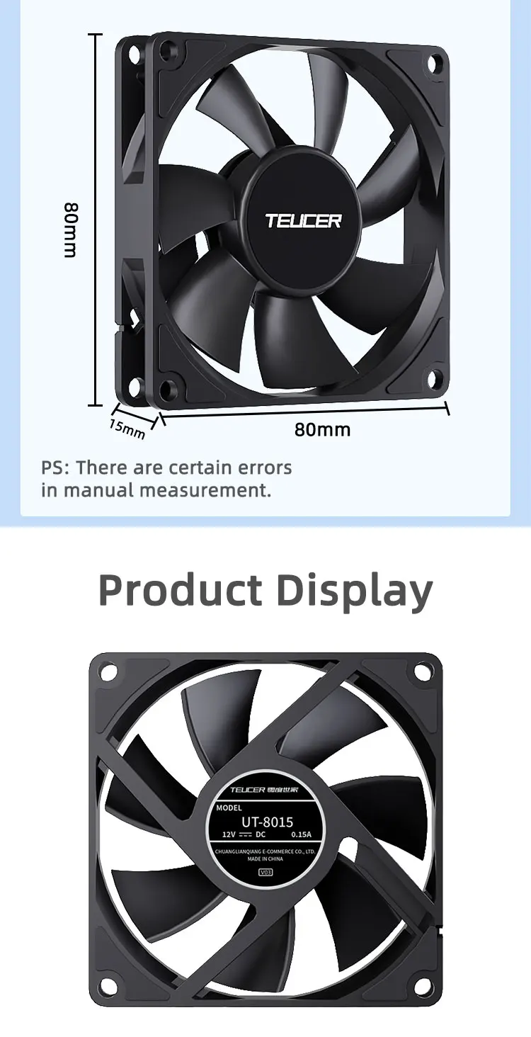UT-8015 Ultra-thin Fan, 12V 4Pin PWM 1200-3000RPM ATX Case Cooling Fan, CPU Radi
