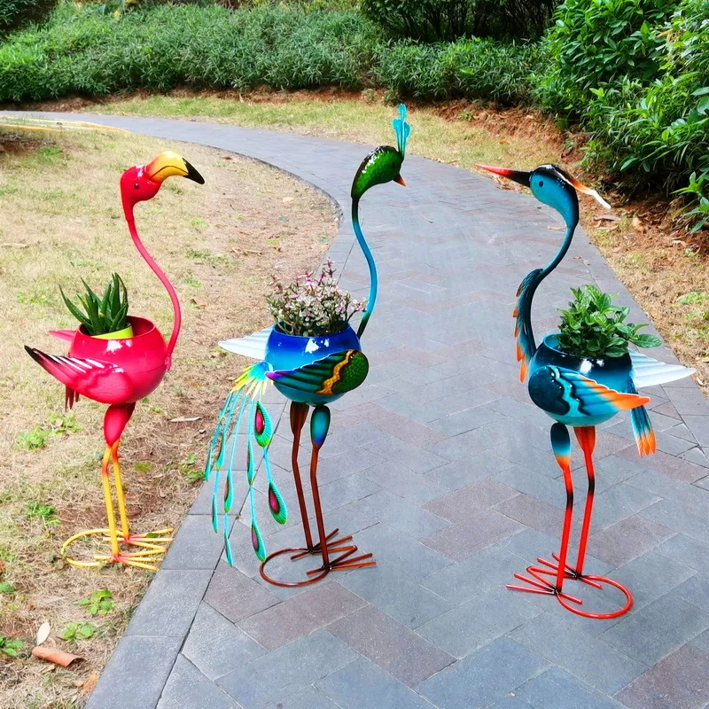 

1PCS Succulent Green Plant Garden Decoration Iron Peacock Crane Flamingo Animal Shape Cute Characteristic Flower Pot