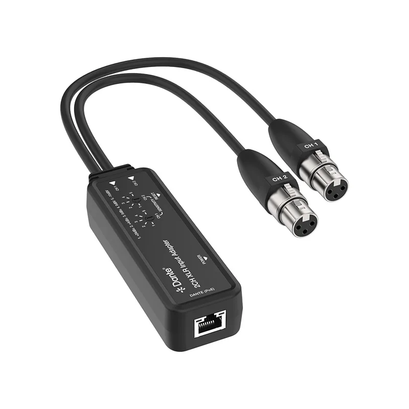 Dante 2 Channels Balanced Unbalanced XLR Analog Audio Extender over cat6 cable up to 100m 328ft support POE audio extender