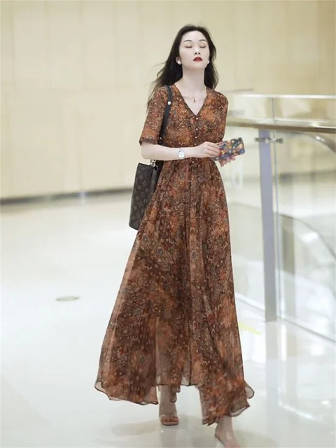 Vestidos De Flores Verano 2022 Vestido Largo Floral Mujer Manga