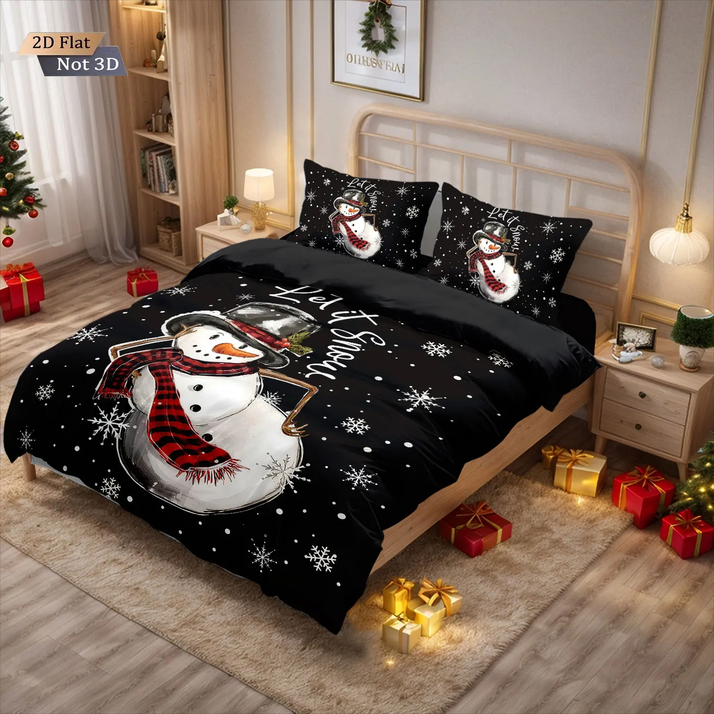 3pcs Merry Christmas Cartoon Snowman Printed Chipless Bedding Set Multi Size Bedroom Bedding Holiday Decoration Machine Washable Sacea0c499720442783e22f47464e8d33G