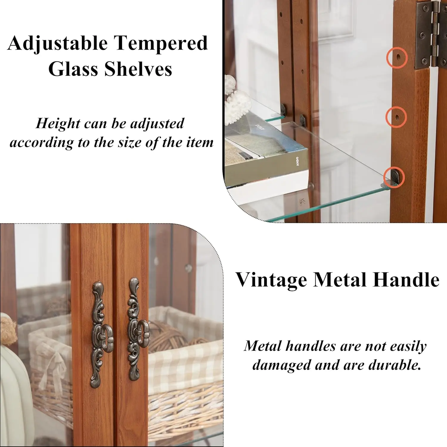 3-Tier Lighted Glass Display Curio Cabinet with 2 Tempered Glass Doors,Curio Case with Mirrored Back Panel & Adjustable (Oak_2)