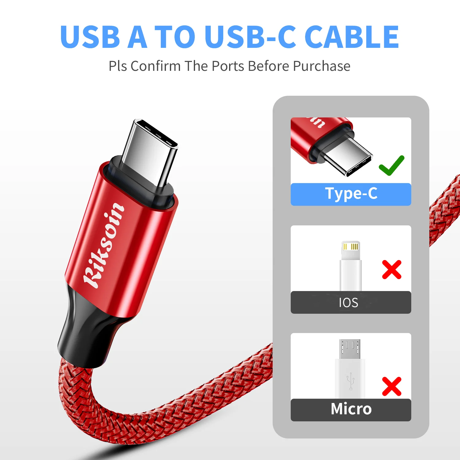 USB 타입-C 케이블 3팩, 고속 충전 USB-A to USB-C 케이블 나일론 편조 타입-C 충전 케이블 (아이폰 16/15 Pro Max 등 호환)
