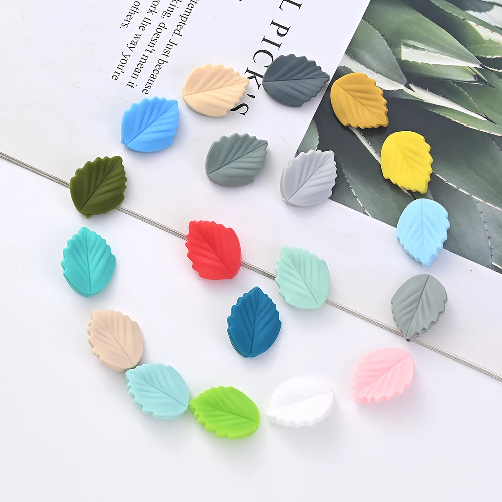 10Pcs Silicone Leaf Teether Beads Food Grade DIY Baby Nursing Chewable Teething Beads Toy BPA Free Pacifier Chain Accessories teething toys,silicone teething toys,baby teething toys,silicone beads,silicone teether,silicone teething beads