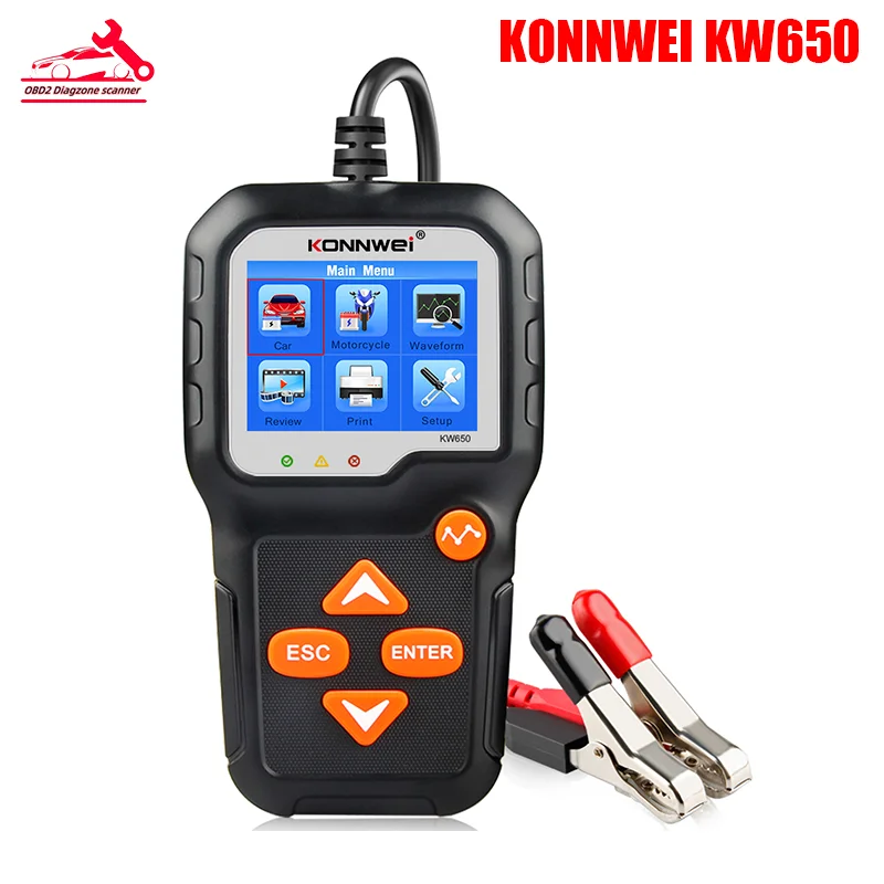 KONNWEI KW650 Car Motorcycle Battery Tester 12V 6V 100 2000 CCA Battery ...