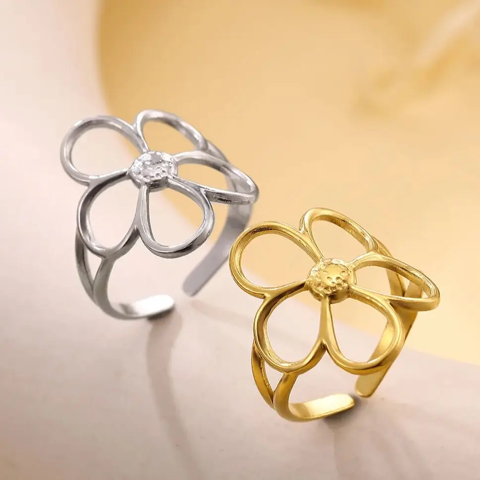 Stainless Steel Hollow Flower Rings For Women