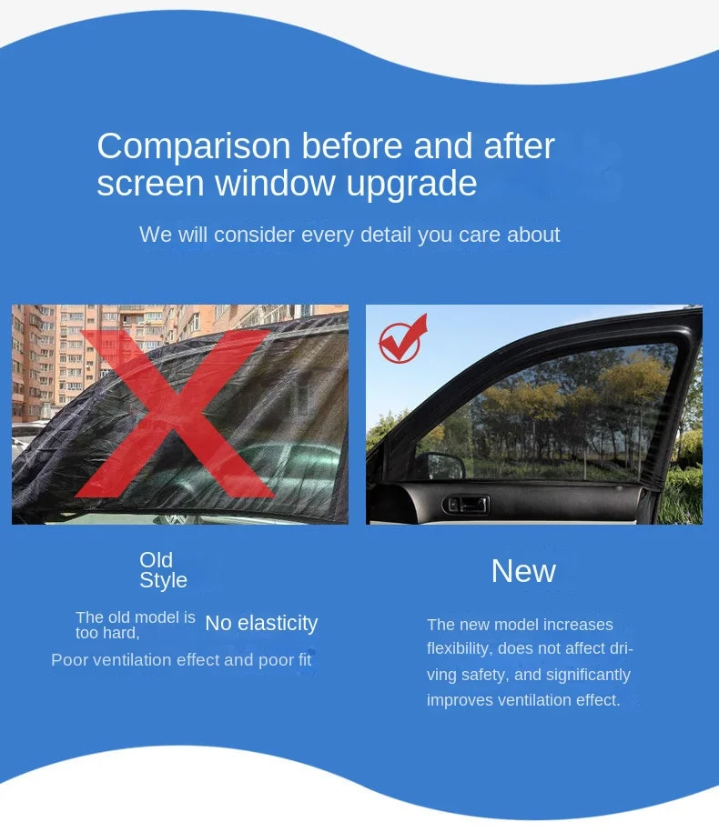 2 Stück Auto-Seitenfenster-Sonnenschutz UV-Schutz-Netz Mückenschutz Sonnenschutz Sichtschutz Faltbarer Vorhang – Detail 11