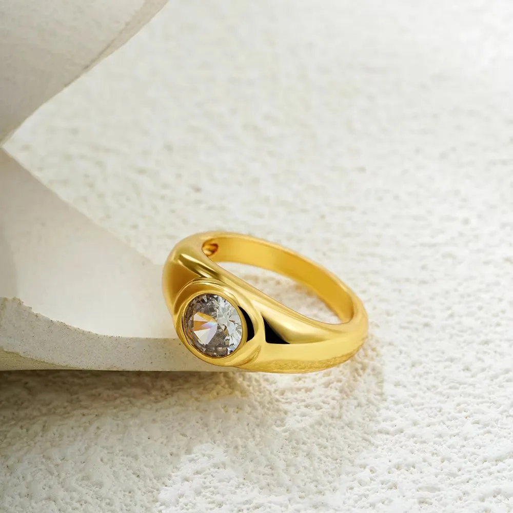 18K Gold Plated Waterproof Multi-color Crystal CZ Stainless Steel Twist Chunky Rings Wedding Statement Ring Retro Zircon Jewelry