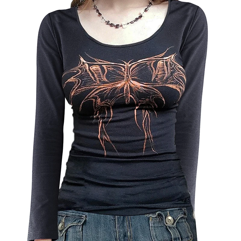 

Женская футболка с длинным рукавом, круглым вырезом и принтом