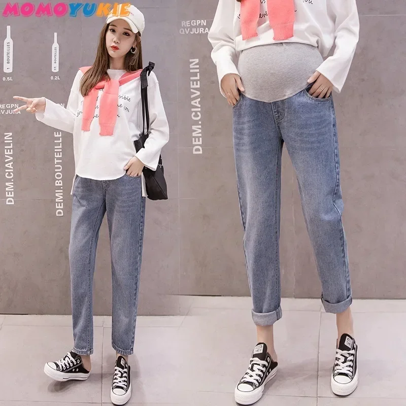 

Straight Jeans Pregnancy Abdominal Pants Maternity Clothes For Pregnant Women Boyfriend Pants High Waist Trousers Loose Jeans