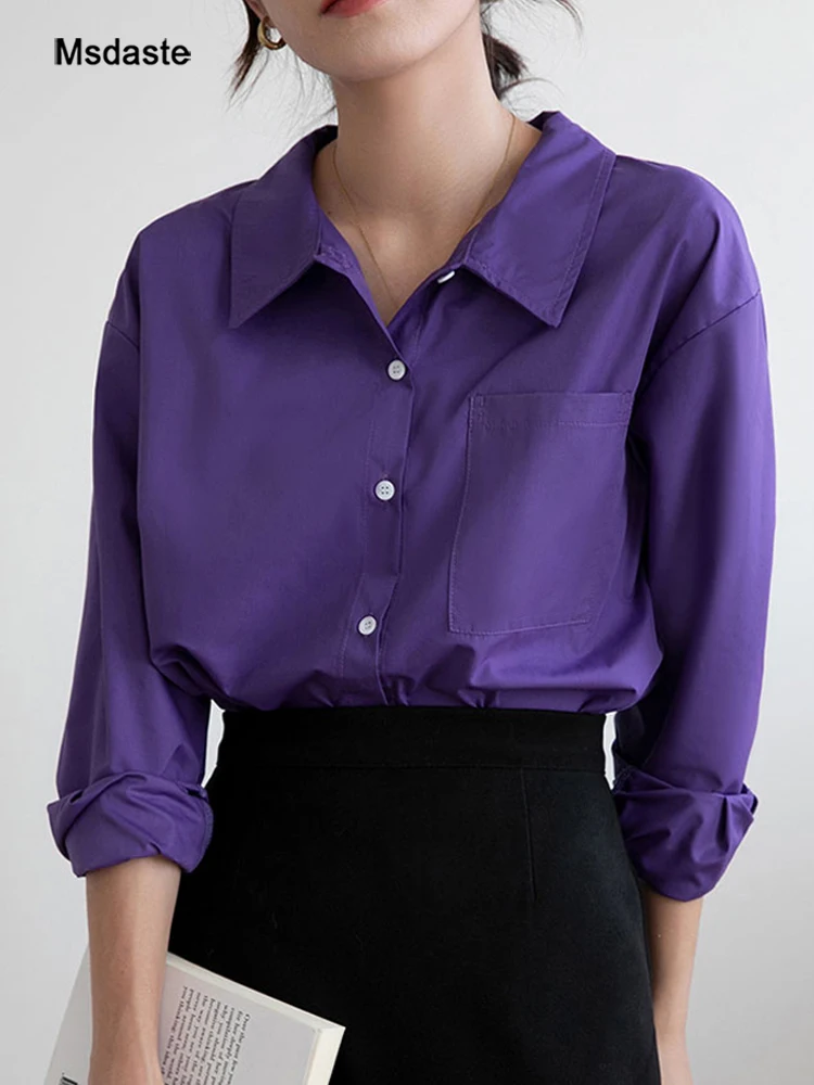 

Women Shirts and Blouses Casual Loose Purple Woman Shirt Tops Blusas Single-breasted Long Sleeve Purple Blouse Woman Shirts
